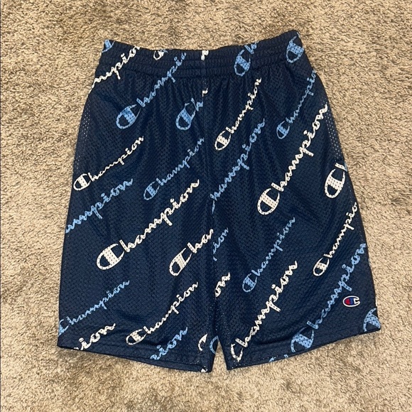 Champion Dark Blue Mesh Shorts with White and blue Logo - Picture 2 of 5